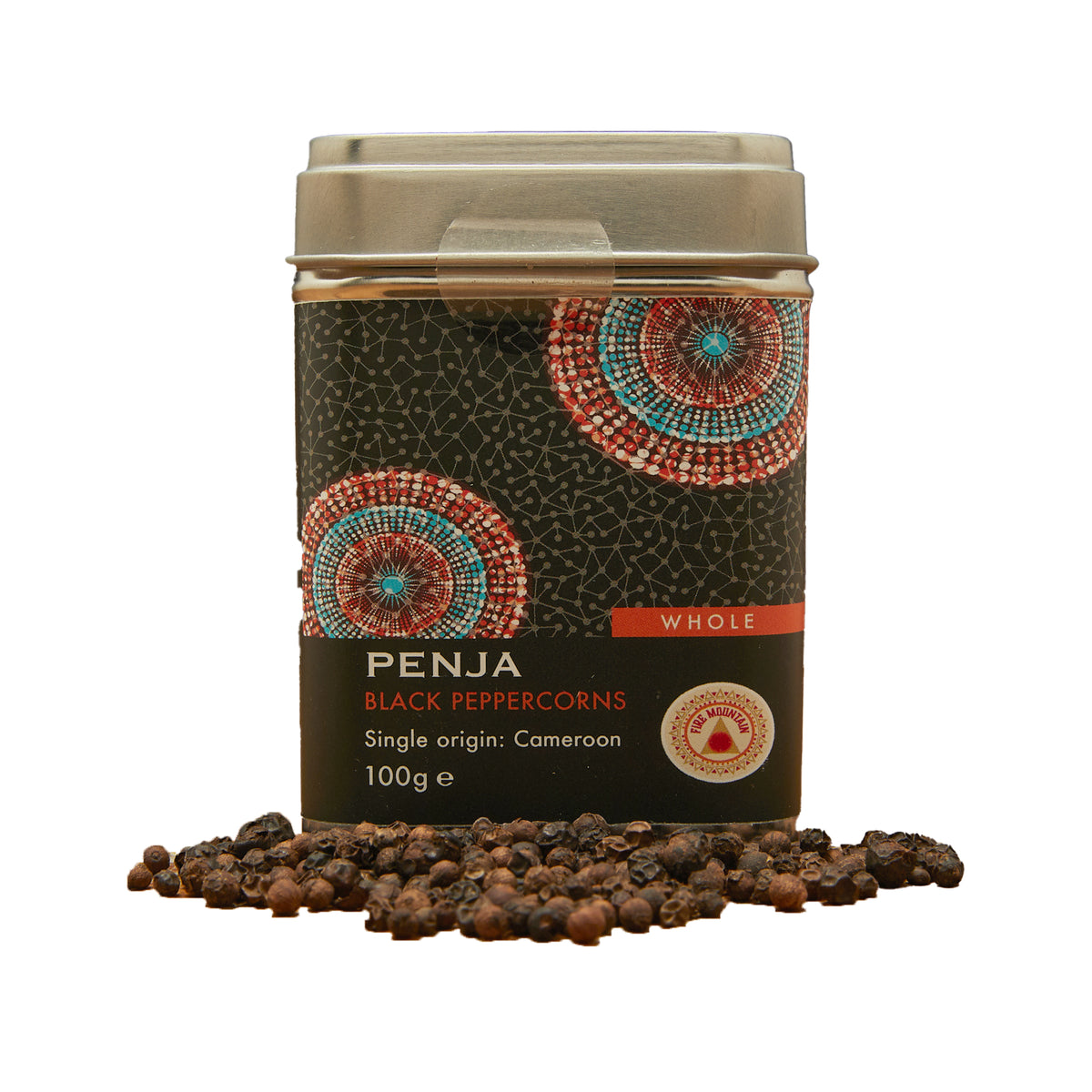 Fire Mountain Black Penja Pepper 100g - Great Taste Award Winner, Natural Black Whole Peppercorn Berries from Single Origin of Penja Valley, Peppercorns for grinder refill.