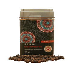 Fire Mountain Black Penja Pepper 100g - Great Taste Award Winner, Natural Black Whole Peppercorn Berries from Single Origin of Penja Valley, Peppercorns for grinder refill.