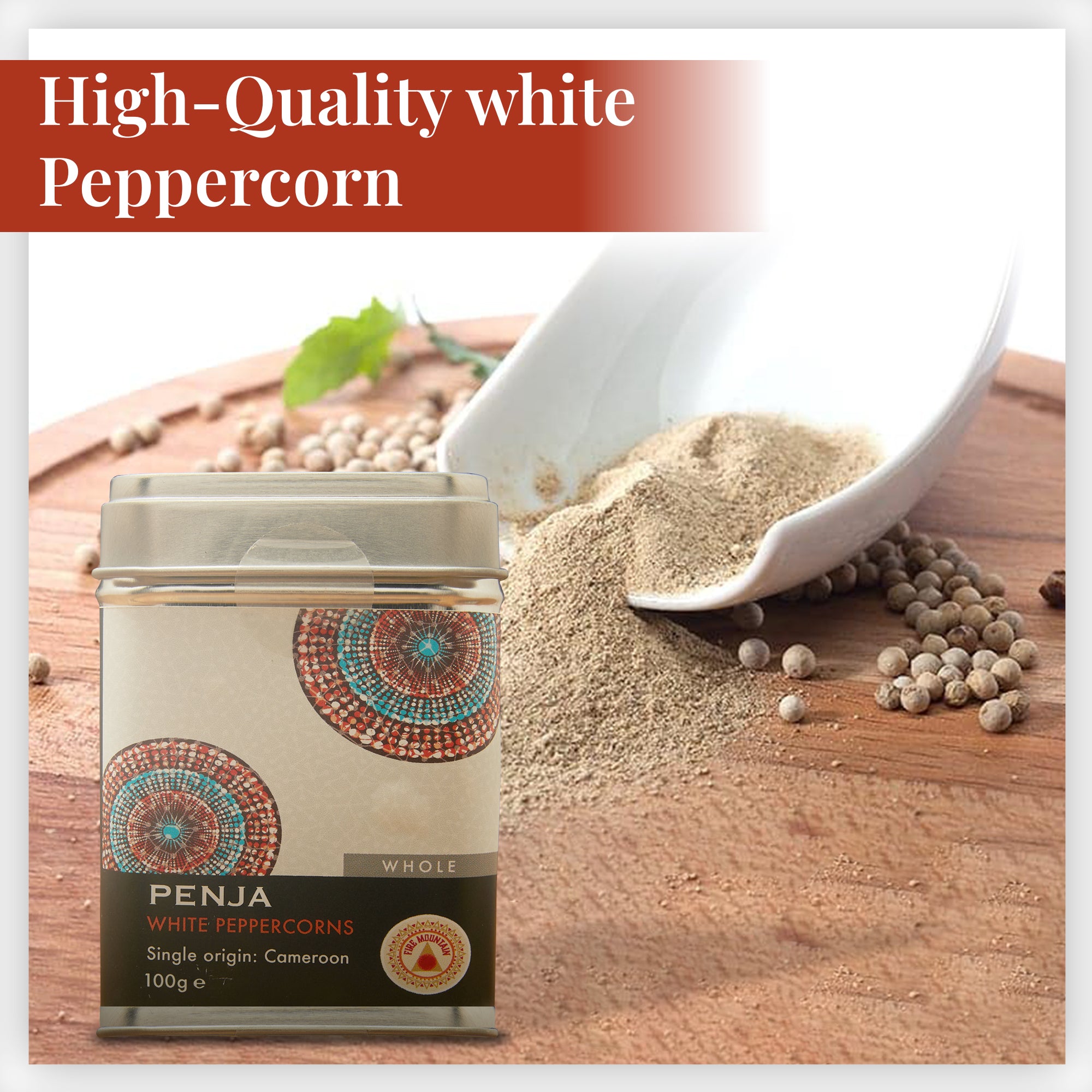 Fire Mountain White Penja Pepper 100g - Without additives, 100% Natural Peppercorn Berries from Cameroon's Penja Valley (Pack of 1)