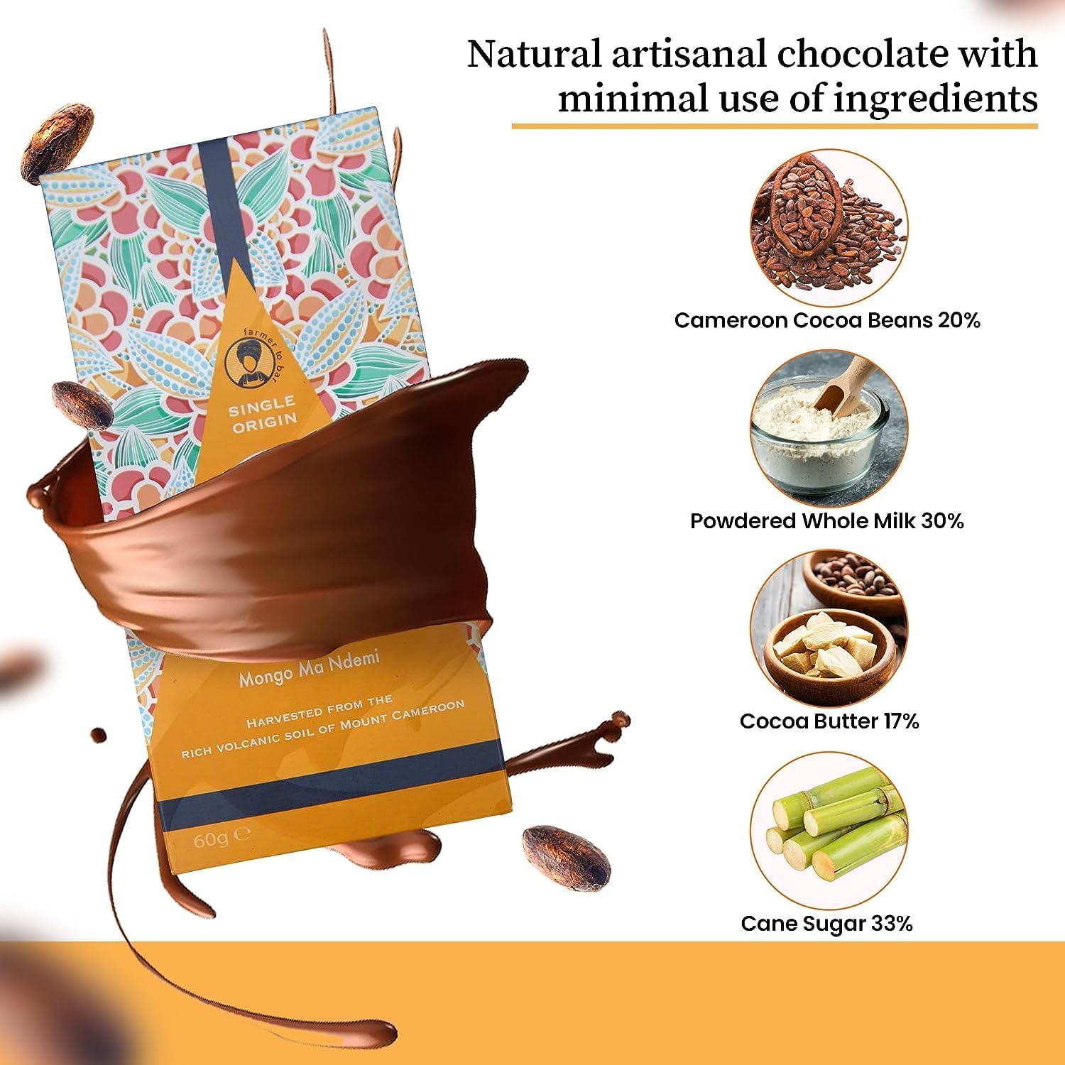 Fire Mountain 37% Milk Chocolate Bar from Cocoa | 5 x 60g | Natural Cacao Chocolate Bar