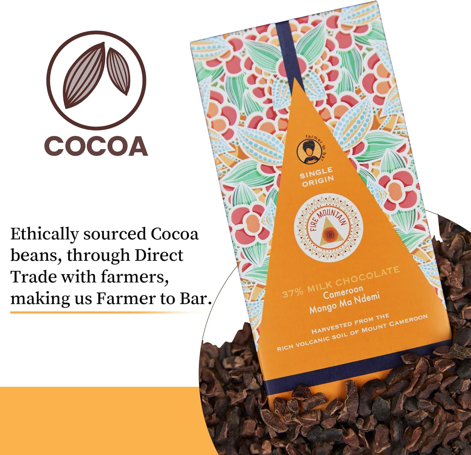 Fire Mountain 37% Milk Chocolate Bar from Cocoa | 5 x 60g | Natural Cacao Chocolate Bar